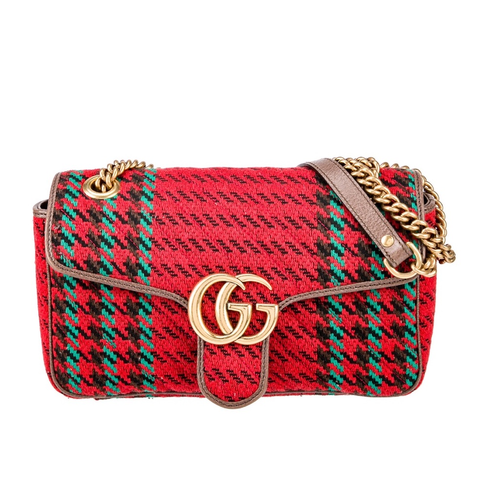 Gucci GG Marmont Wool Houndstooth Small Shoulder Bag